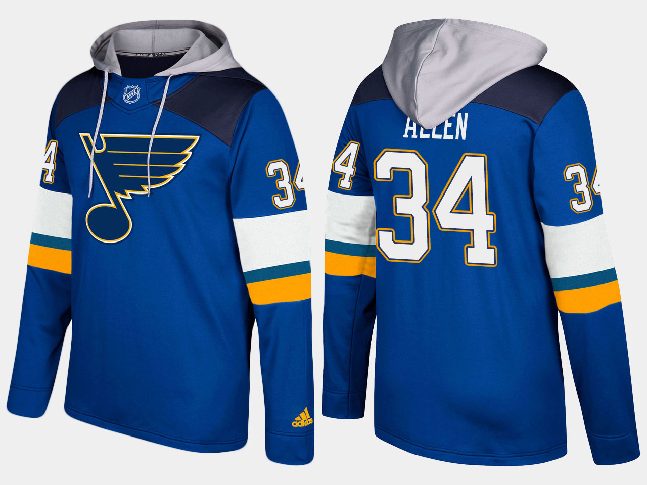 Men NHL St.Louis blues #34 jake allen blue hoodie->st.louis blues->NHL Jersey